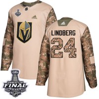 Adidas Vegas Golden Knights #24 Oscar Lindberg Camo Authentic 2017 Veterans Day 2018 Stanley Cup Final Stitched NHL Jersey