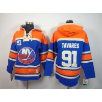 New York Islanders #91 John Tavares Baby Blue Sawyer Hooded Sweatshirt Stitched NHL Jersey
