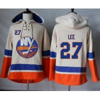 New York Islanders #27 Anders Lee Cream Sawyer Hooded Sweatshirt Stitched NHL Jersey