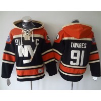 New York Islanders #91 John Tavares Dark Blue Sawyer Hooded Sweatshirt Stitched NHL Jersey