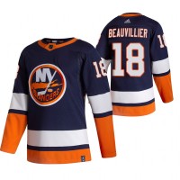 New York New York Islanders #18 Anthony Beauvillier Navy Blue Men's Adidas 2020-21 Reverse Retro Alternate NHL Jersey