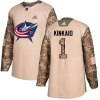 Adidas Blue Columbus Blue Jackets #1 Keith Kinkaid Camo Authentic 2017 Veterans Day Stitched NHL Jersey