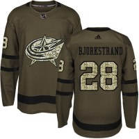 Adidas Blue Columbus Blue Jackets #28 Oliver Bjorkstrand Green Salute to Service Stitched NHL Jersey