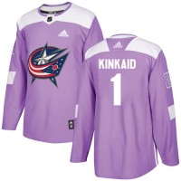 Adidas Blue Columbus Blue Jackets #1 Keith Kinkaid Purple Authentic Fights Cancer Stitched NHL Jersey