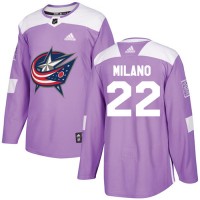 Adidas Blue Columbus Blue Jackets #22 Sonny Milano Purple Authentic Fights Cancer Stitched NHL Jersey