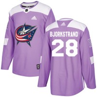 Adidas Blue Columbus Blue Jackets #28 Oliver Bjorkstrand Purple Authentic Fights Cancer Stitched NHL Jersey