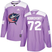 Adidas Blue Columbus Blue Jackets #72 Sergei Bobrovsky Purple Authentic Fights Cancer Stitched NHL Jersey