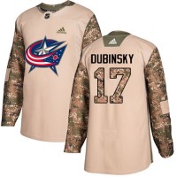 Adidas Blue Columbus Blue Jackets #17 Brandon Dubinsky Camo Authentic 2017 Veterans Day Stitched NHL Jersey