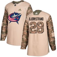 Adidas Blue Columbus Blue Jackets #28 Oliver Bjorkstrand Camo Authentic 2017 Veterans Day Stitched NHL Jersey