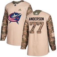 Adidas Blue Columbus Blue Jackets #77 Josh Anderson Camo Authentic 2017 Veterans Day Stitched NHL Jersey