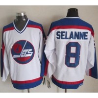 Winnipeg Jets #8 Teemu Selanne White/Blue CCM Throwback Stitched NHL Jersey