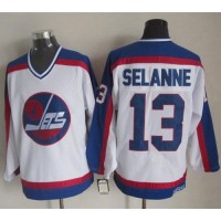 Winnipeg Jets #13 Teemu Selanne White/Blue CCM Throwback Stitched NHL Jersey
