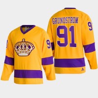 Adidas Los Angeles Kings #91 Carl Grundstrom Team Classics Gold Men's NHL 2022 Throwback Jersey