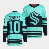 Seattle Seattle Kraken #10 Matty Beniers Men's Adidas Veterans Day 2022 Military Appreciation NHL Jersey - Olive