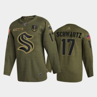 Seattle Seattle Kraken #17 Jaden Schwartz Men's Adidas Veterans Day 2022 Military Appreciation NHL Jersey - Olive