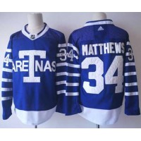 Adidas Toronto Maple Leafs #34 Auston Matthews Blue Authentic 1918 Arenas Throwback Stitched NHL Jersey