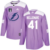 Adidas Tampa Bay Lightning #41 Pierre-Edouard Bellemare Purple Authentic 2022 Stanley Cup Final Patch Fights Cancer Stitched NHL Jersey