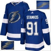 Adidas Tampa Bay Lightning #91 Steven Stamkos Blue Home Authentic Fashion Gold Stitched NHL Jersey