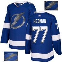 Adidas Tampa Bay Lightning #77 Victor Hedman Blue Home Authentic Fashion Gold Stitched NHL Jersey