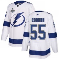 Adidas Tampa Bay Lightning #55 Braydon Coburn White Road Authentic 2020 Stanley Cup Champions Stitched NHL Jersey