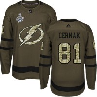 Adidas Tampa Bay Lightning #81 Erik Cernak Green Salute to Service 2020 Stanley Cup Champions Stitched NHL Jersey