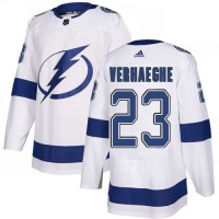 Adidas Tampa Bay Lightning #23 Carter Verhaeghe White Road Authentic Stitched NHL Jersey