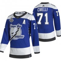 Adidas Tampa Bay Lightning #71 Anthony Cirelli Blue Road Authentic 2021 NHL Stanley Cup Final Patch Jersey