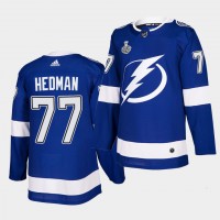 Adidas Tampa Bay Lightning #77 Victor Hedman Blue Home Authentic 2021 NHL Stanley Cup Final Patch Jersey