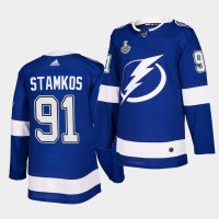 Adidas Tampa Bay Lightning #91 Steven Stamkos Blue Home Authentic 2021 NHL Stanley Cup Final Patch Jersey