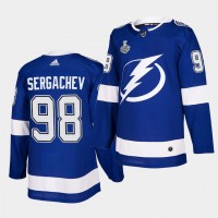 Adidas Tampa Bay Lightning #98 Mikhail Sergachev Blue Home Authentic 2021 NHL Stanley Cup Final Patch Jersey