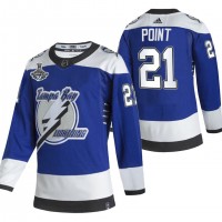 Adidas Tampa Bay Lightning #21 Brayden Point Blue Road Authentic 2021 Stanley Cup Champions Jersey