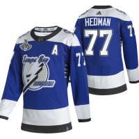 Adidas Tampa Bay Lightning #77 Victor Hedman Blue Road Authentic 2021 Stanley Cup Champions Jersey
