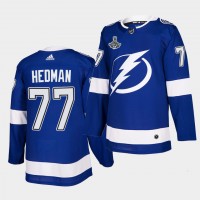 Adidas Tampa Bay Lightning #77 Victor Hedman Blue Home Authentic 2021 Stanley Cup Champions Jersey