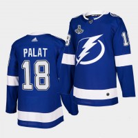 Adidas Tampa Bay Lightning #18 Ondrej Palat Blue Home Authentic 2021 Stanley Cup Champions Jersey