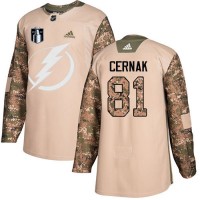 Adidas Tampa Bay Lightning #81 Erik Cernak Camo Authentic 2022 Stanley Cup Final Patch Veterans Day Stitched NHL Jersey