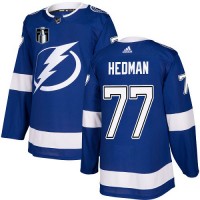 Adidas Tampa Bay Lightning #77 Victor Hedman Blue 2022 Stanley Cup Final Patch Home Authentic Stitched NHL Jersey