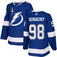 Adidas Tampa Bay Lightning #98 Mikhail Sergachev Blue 2022 Stanley Cup Final Patch Home Authentic Stitched NHL Jersey