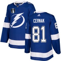 Adidas Tampa Bay Lightning #81 Erik Cernak Blue 2022 Stanley Cup Final Patch Home Authentic Stitched NHL Jersey