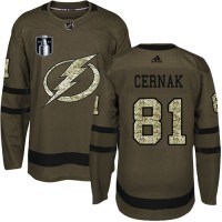 Adidas Tampa Bay Lightning #81 Erik Cernak Green 2022 Stanley Cup Final Patch Salute to Service Stitched NHL Jersey