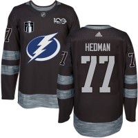 Adidas Tampa Bay Lightning #77 Victor Hedman Black 2022 Stanley Cup Final Patch 100th Anniversary Stitched NHL Jersey