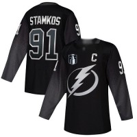 Adidas Tampa Bay Lightning #91 Steven Stamkos Black 2022 Stanley Cup Final Patch Alternate Authentic Stitched NHL Jersey