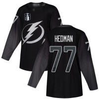 Adidas Tampa Bay Lightning #77 Victor Hedman Black 2022 Stanley Cup Final Patch Alternate Authentic Stitched NHL Jersey