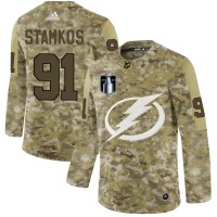 Adidas Tampa Bay Lightning #91 Steven Stamkos Camo 2022 Stanley Cup Final Patch Authentic Stitched NHL Jersey