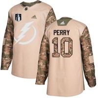 Adidas Tampa Bay Lightning #10 Corey Perry Camo Authentic 2022 Stanley Cup Final Patch Veterans Day Stitched NHL Jersey
