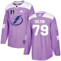 Adidas Tampa Bay Lightning #79 Ross Colton Purple Authentic 2022 Stanley Cup Final Patch Fights Cancer Stitched NHL Jersey