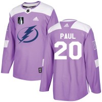 Adidas Tampa Bay Lightning #20 Nicholas Paul Purple Authentic 2022 Stanley Cup Final Patch Fights Cancer Stitched NHL Jersey