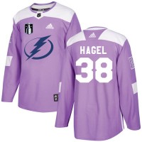 Adidas Tampa Bay Lightning #38 Brandon Hagel Purple Authentic 2022 Stanley Cup Final Patch Fights Cancer Stitched NHL Jersey