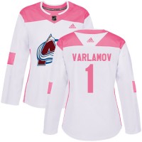 Adidas Colorado Avalanche #1 Semyon Varlamov White/Pink Authentic Fashion Women's Stitched NHL Jersey