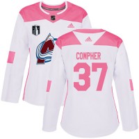 Adidas Colorado Avalanche #37 J.T. Compher Burgundy White/Pink Authentic Fashion Women's Stitched NHL Jersey
