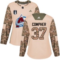Adidas Colorado Avalanche #37 J.T. Compher Camo Women's 2022 Stanley Cup Final Patch Authentic Veterans Day Stitched NHL Jersey